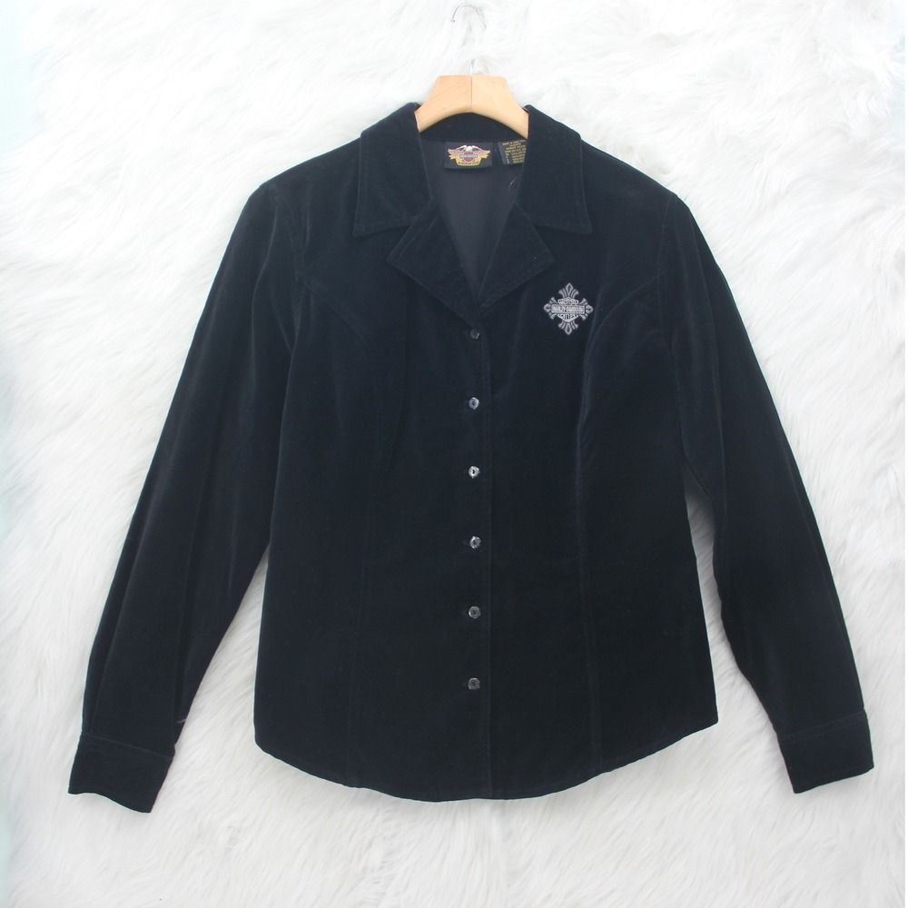 Harley Davidson Women's M Black Long Sleeve Collared Button Down Shirt Bikercore
